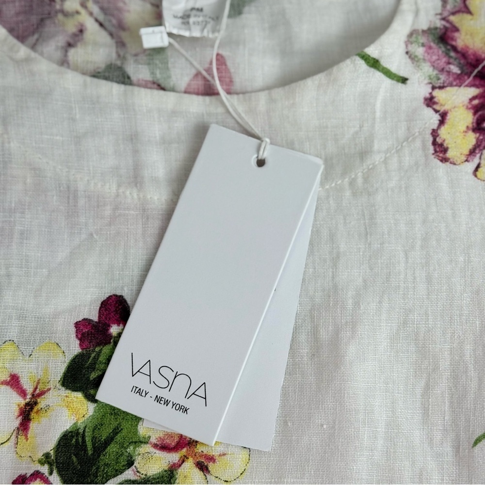 NWT Vasna Italy 100% Linen Floral Tunic Dress White PM - Picture 10 of 12